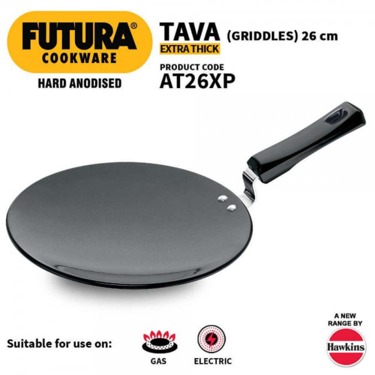 Futura Hard Anodised Flat Roti Tawa, Diameter 26 cm, Thickness 6.35 mm,Black