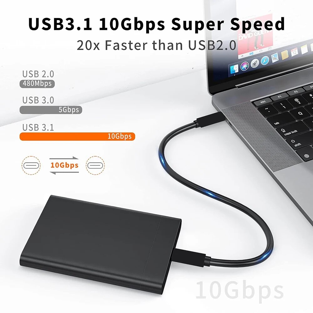 USB C Cable with USB-A Adapter Dongle Short USB 3.1 Gen.2 10Gbps Short Hybrid 2-in-1 Type C Cable for SanDisk Portable SSD Macs. 