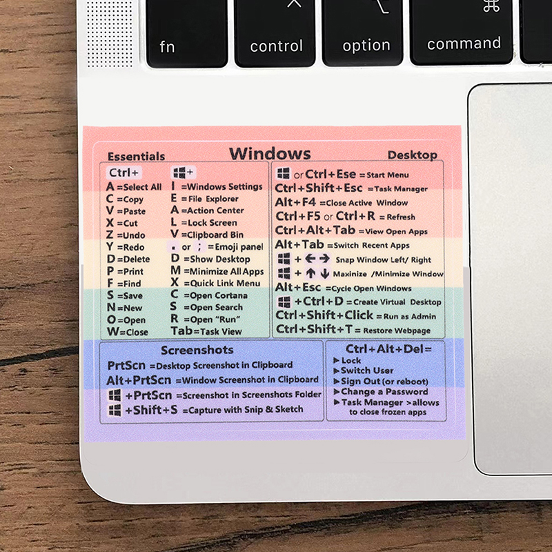 Windows Keyboard Reference Shortcut Cheat Sheet Sticker Water Proof Rainbow. 