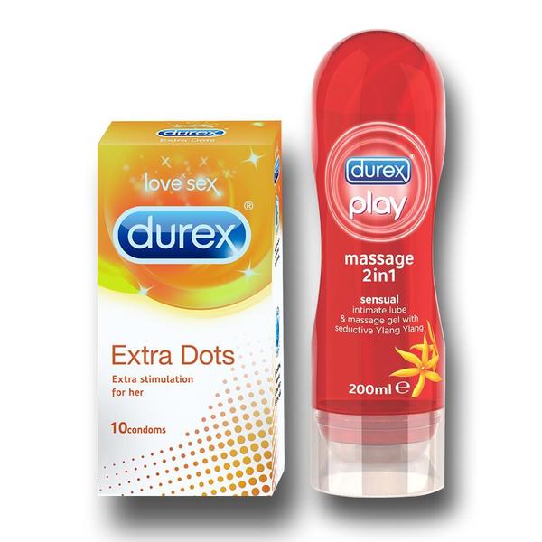 Pleasure Pack (Durex Sensual 200ml, Extra Dots - 10 Pieces). 