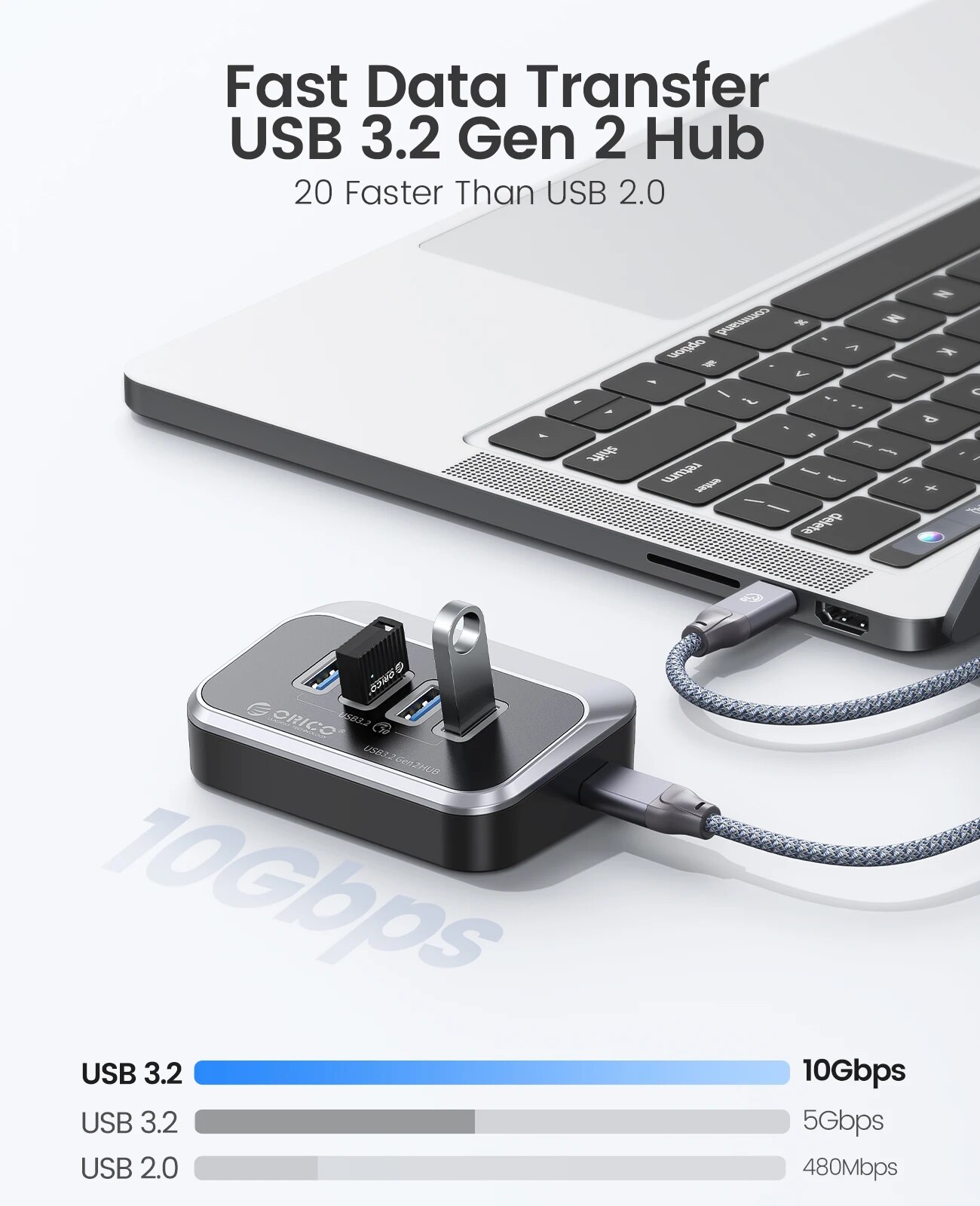 ORICO 10Gbps USB 3.2 HUB Super Speed Type-C Splitter OTG Adapter With USB C Power Supply Port for MacBook Computer Accessories. 