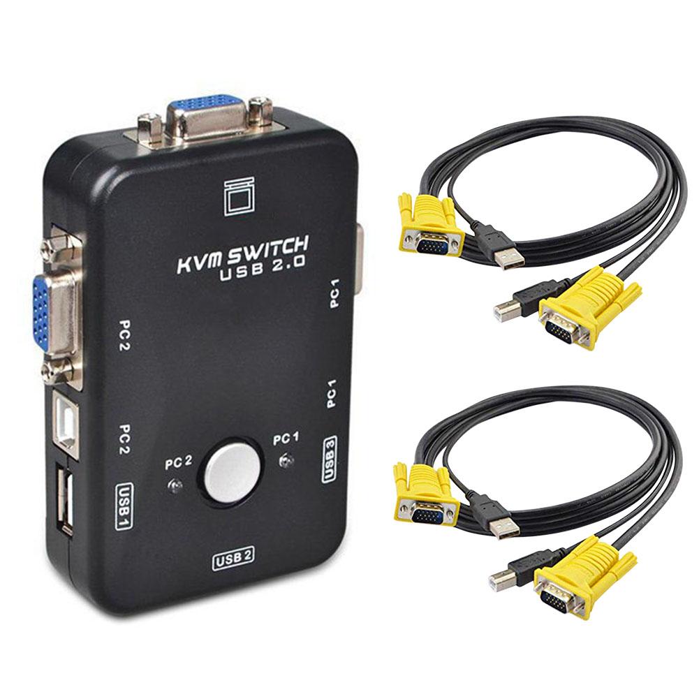 USB KVM Switch 2 rt VGA SVGA Sharing Switch Switch Box USB 2.0 KVM Mouse Switcher Keyboard 1920*1440 Vga Splitter Box -KVM line  adapter. 