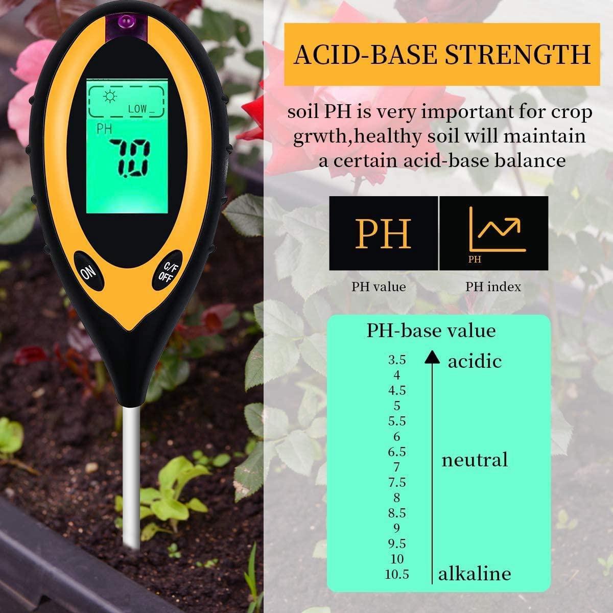 Soil PH Meter Soil Tester, 4 in 1 Soil Test Kit, Testing Kits. 