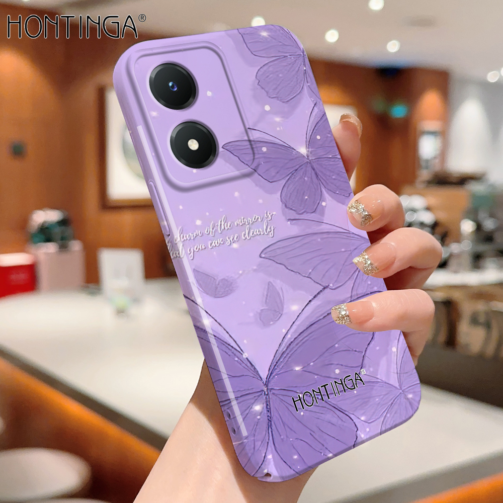 Hontinga for Vivo Y02S Back Cover Colorful Butterflies All-inclusive Film Hard Phone Case Camera Protection Mobile Cover