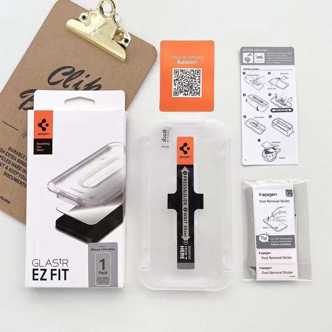 Spigen Tempered Glass Screen Protector [GlasTR EZ FIT] designed Easy Stick Box Full Screen HD Tempered Glass Screen Protector For iPhone