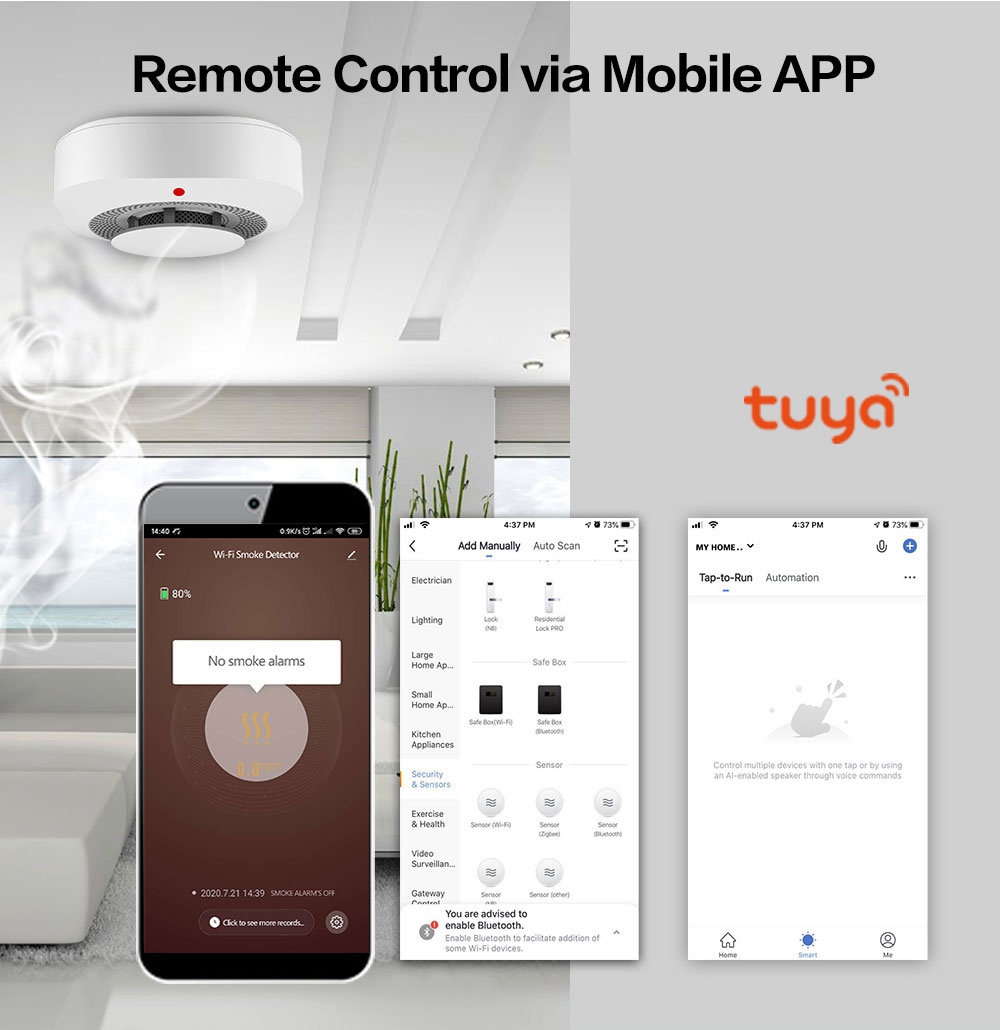 (New)Tuya Wifi Detector enor 90DB Alarm mart Fire moke Detector Wifi Fire Protection Home equity Alarm mart Life APP. 