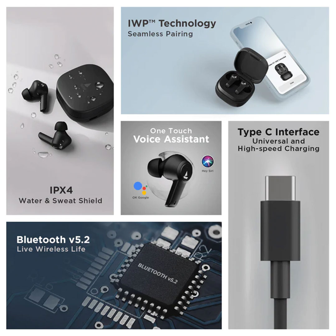 boAt Airdopes 411 ANC with ENx Technology, ASAP™ Fast Charging Technology, 17.5 Hours Playback with Powerful Audio. 