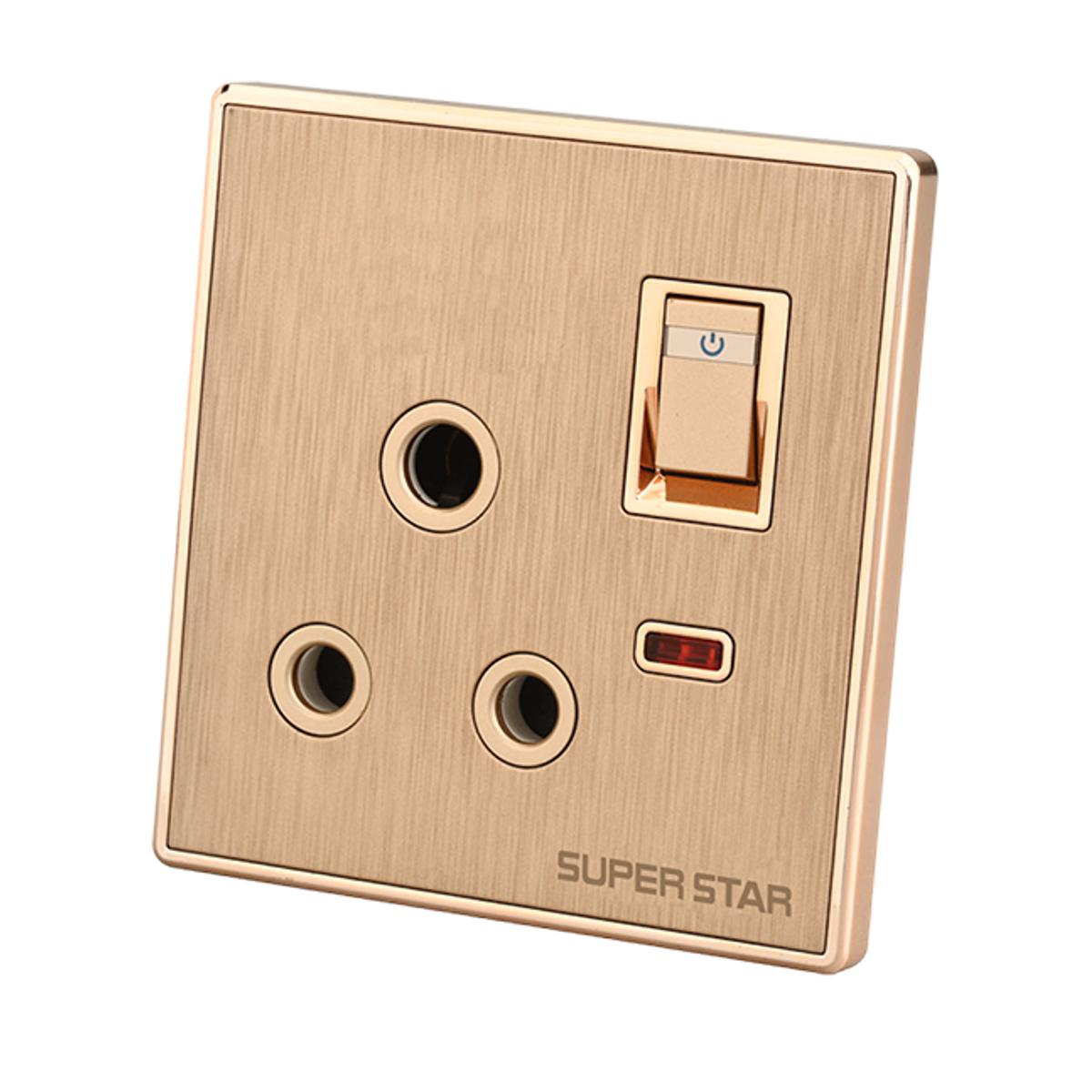 Super Star Glamour 15A 3 Pin Round AC Socket with Switch Three 3Pin A/C Electrical Wall Outlet with Indicator