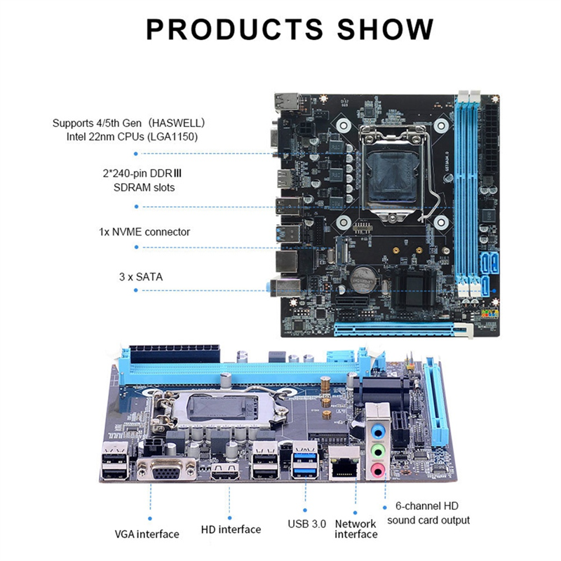 1 PCS H81 Computer Motherboard DDR3 16G LGA1150 PC Main Board Plastic VGA+-Compatible+RJ45 Port Support SATA 3.0 2.0 I3 I5 I7. 