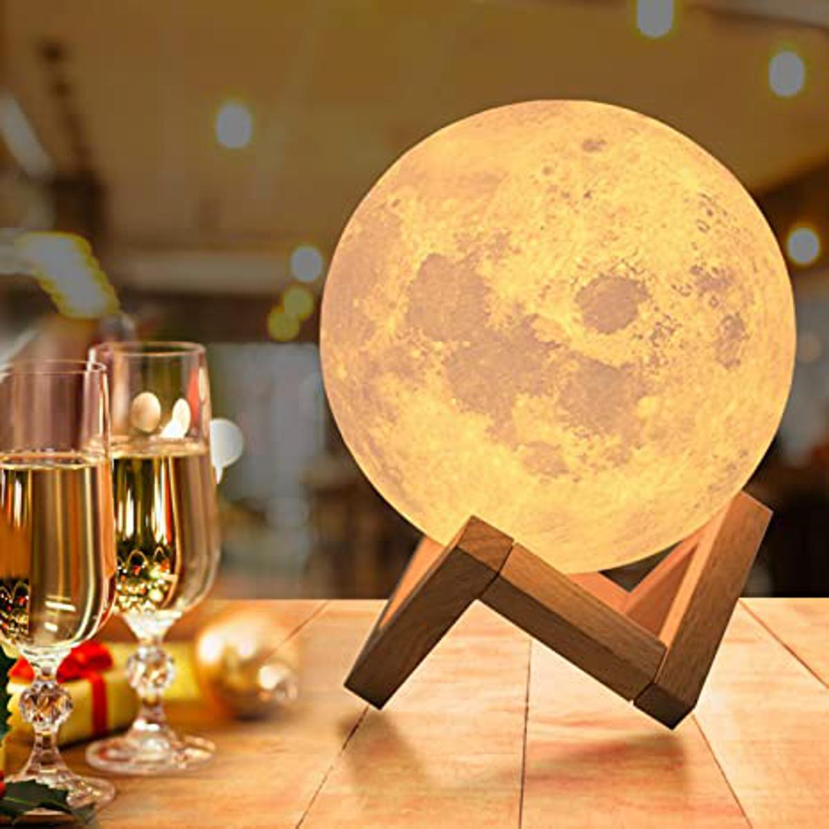 LED Moon Lamp Night Light Colors For Gifts with Wooden color Stand Moon