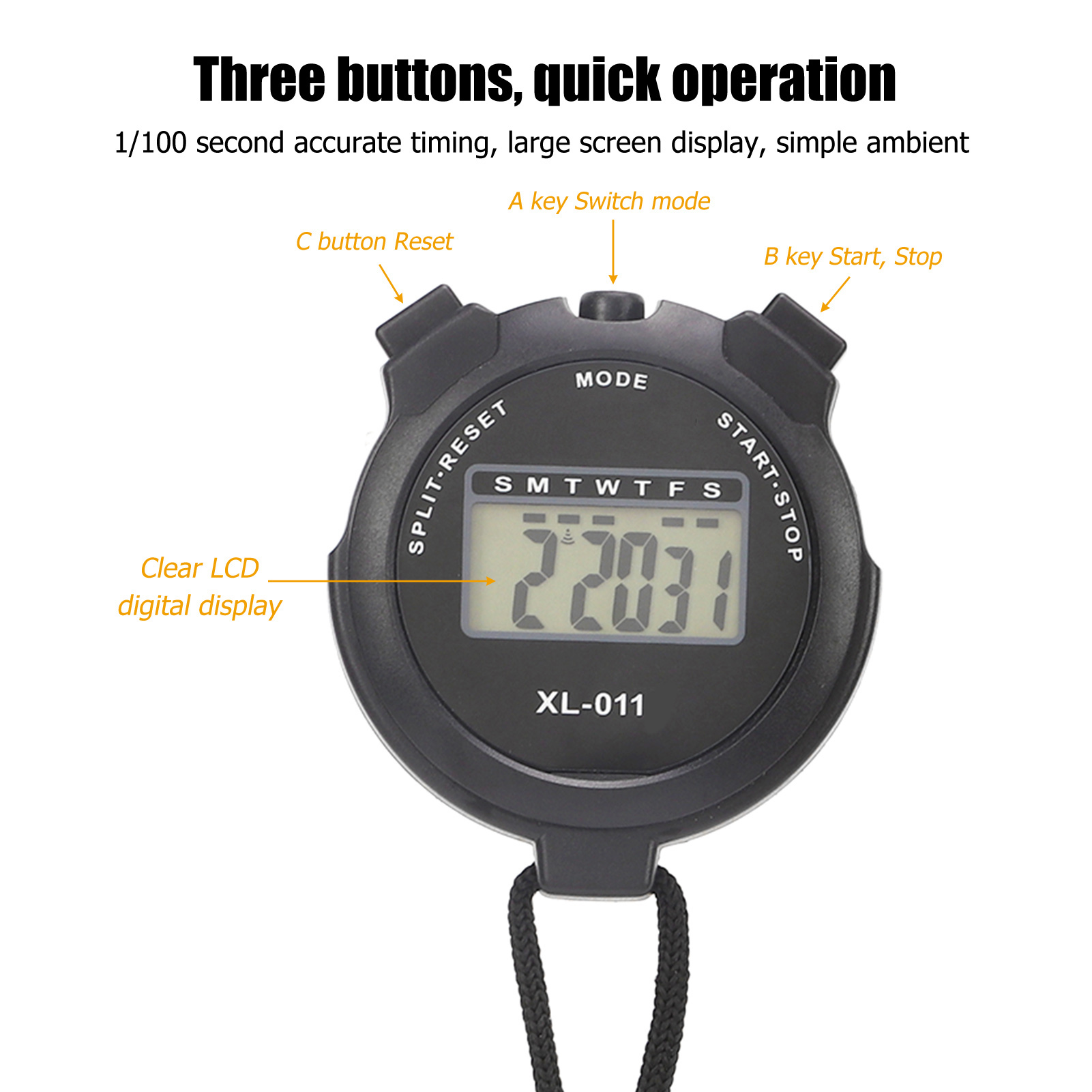 Sports Stopwatch, Black Digital Sport Stopwatch Timer Waterproof Single Row Display Easy To Read for Judging for Racing for Swimming. 