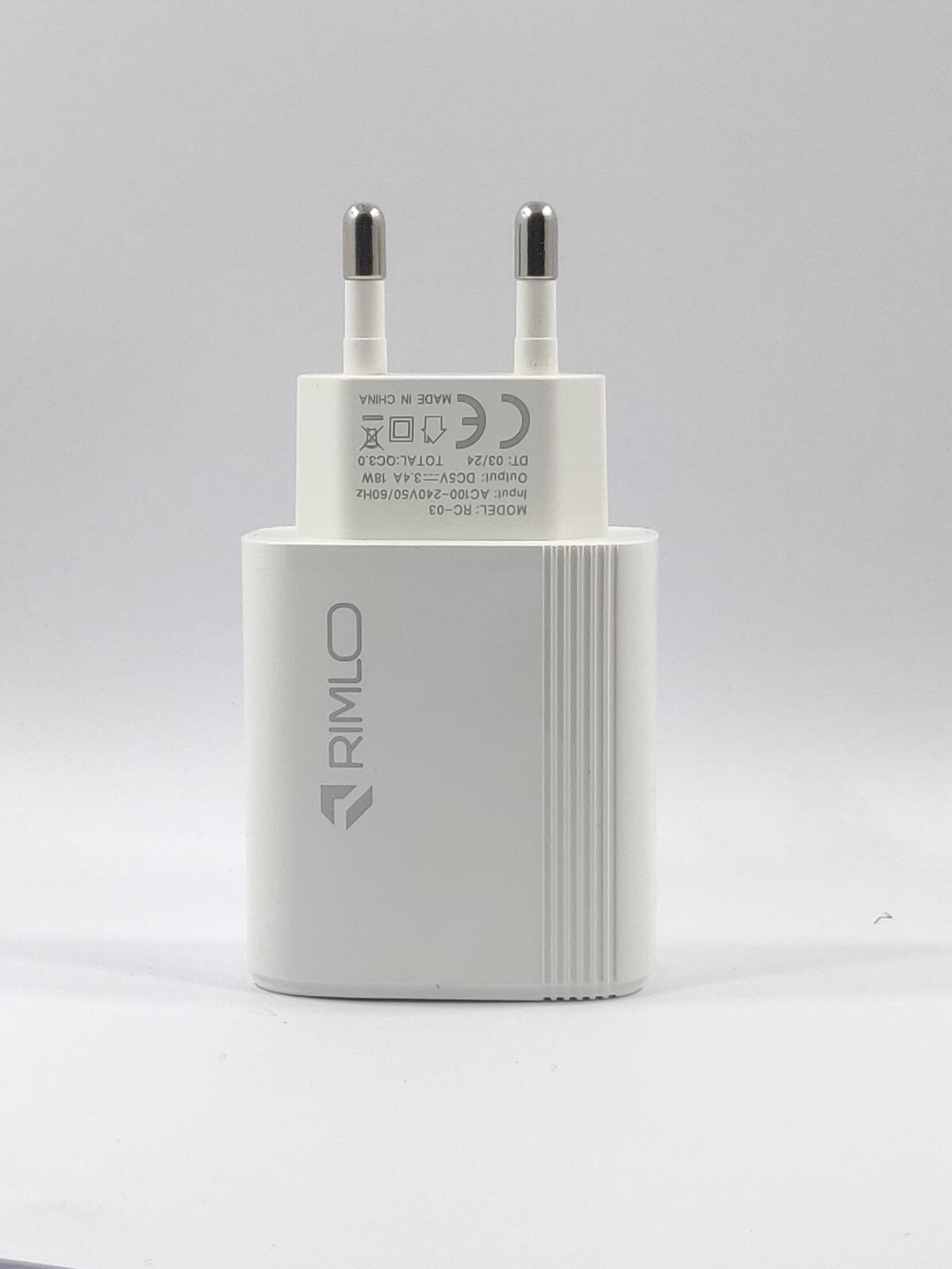 18W Type C Quick Fast Power Adapter With Type-C Cable Or Micro-B Cable Rimlo RC03 For (Note 7 Pro Note 8 Pro,8 lite Charger ETC -White. 