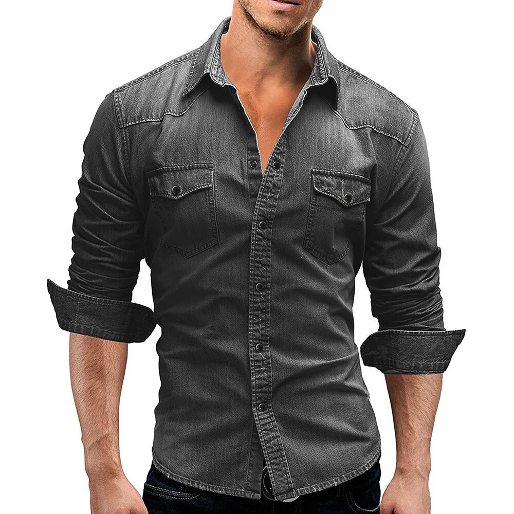 New Fashion Men Denim Shirt Mens Long 