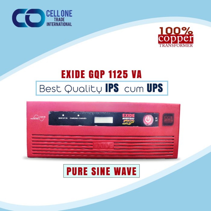 Exide GQP PURE SINE WAVE IPS UPS 1125 VA MACHINE FOR 12V BATTERY COPPER TRANSFORMER