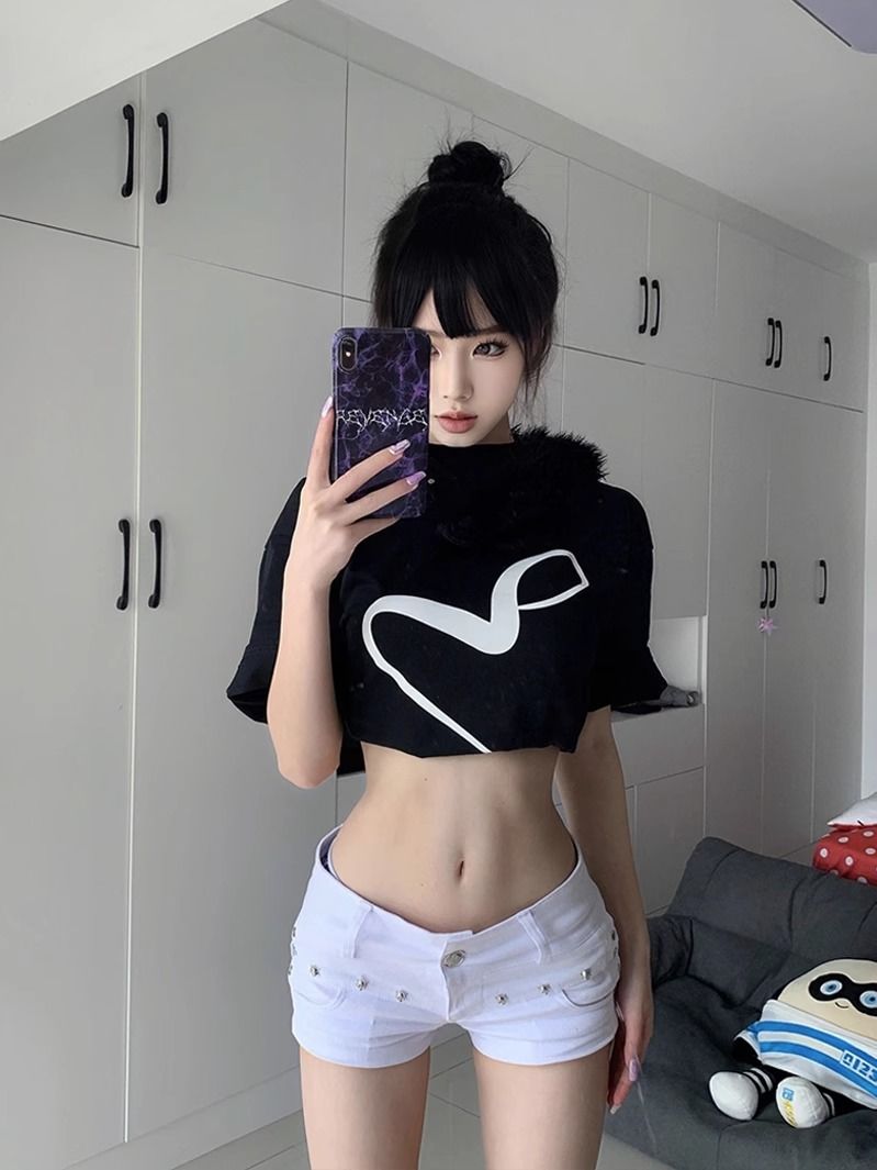 American Hot Girl Low Waist Super Short Shorts Women's Summery2kHot Pants European and American Rivets White Sheath Jeans