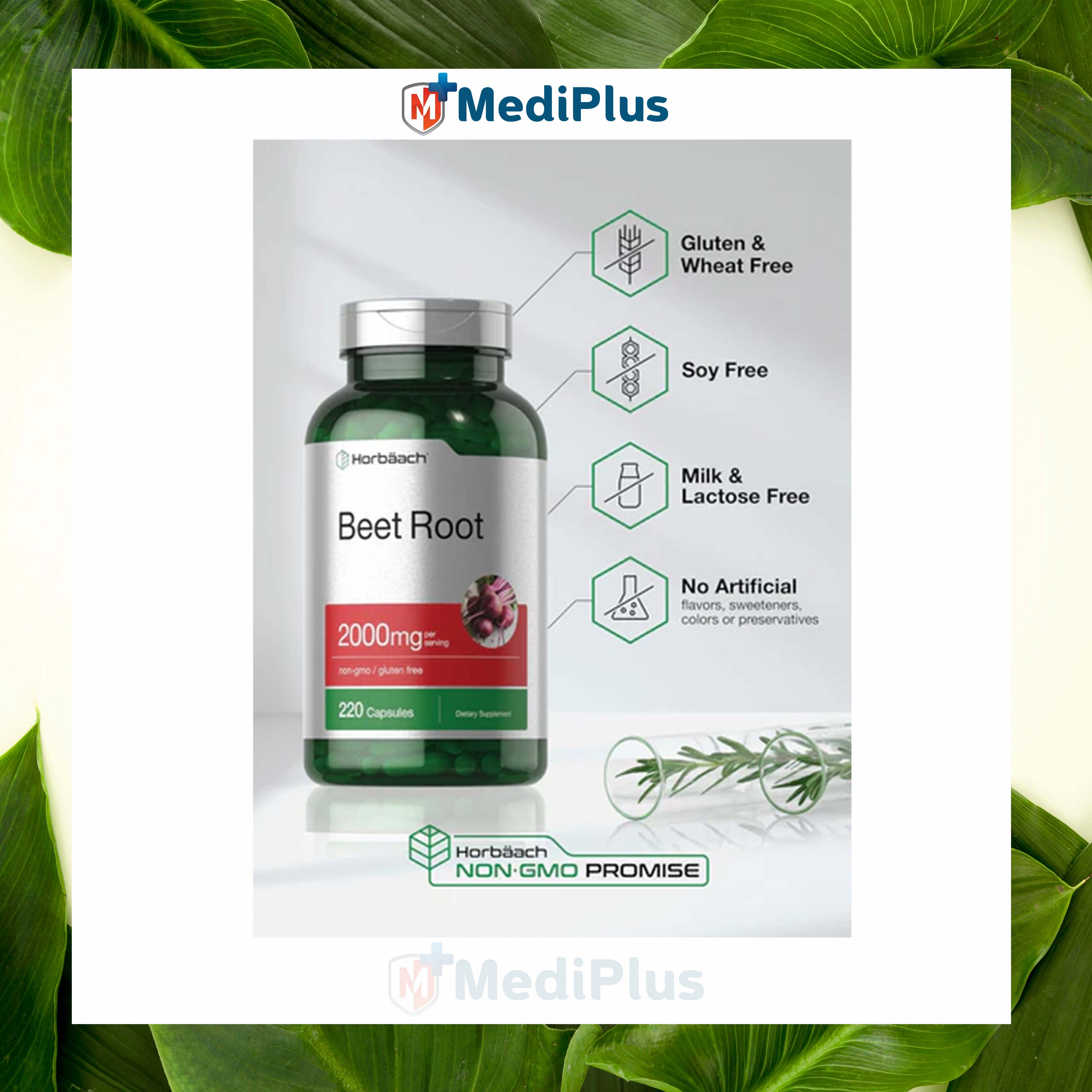 Horbäach Beet Root Powder Capsules | 220 Pills | Herbal Extract | Non-GMO, Gluten Free Supplement. 