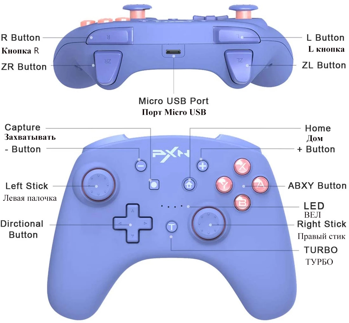 PXN-9607X Game Gamepad Bluetooth PXN for Switch Lite/PC USB Data Cable Remote NFC/Amibo for Nintendo Switch Controller(Blue). 