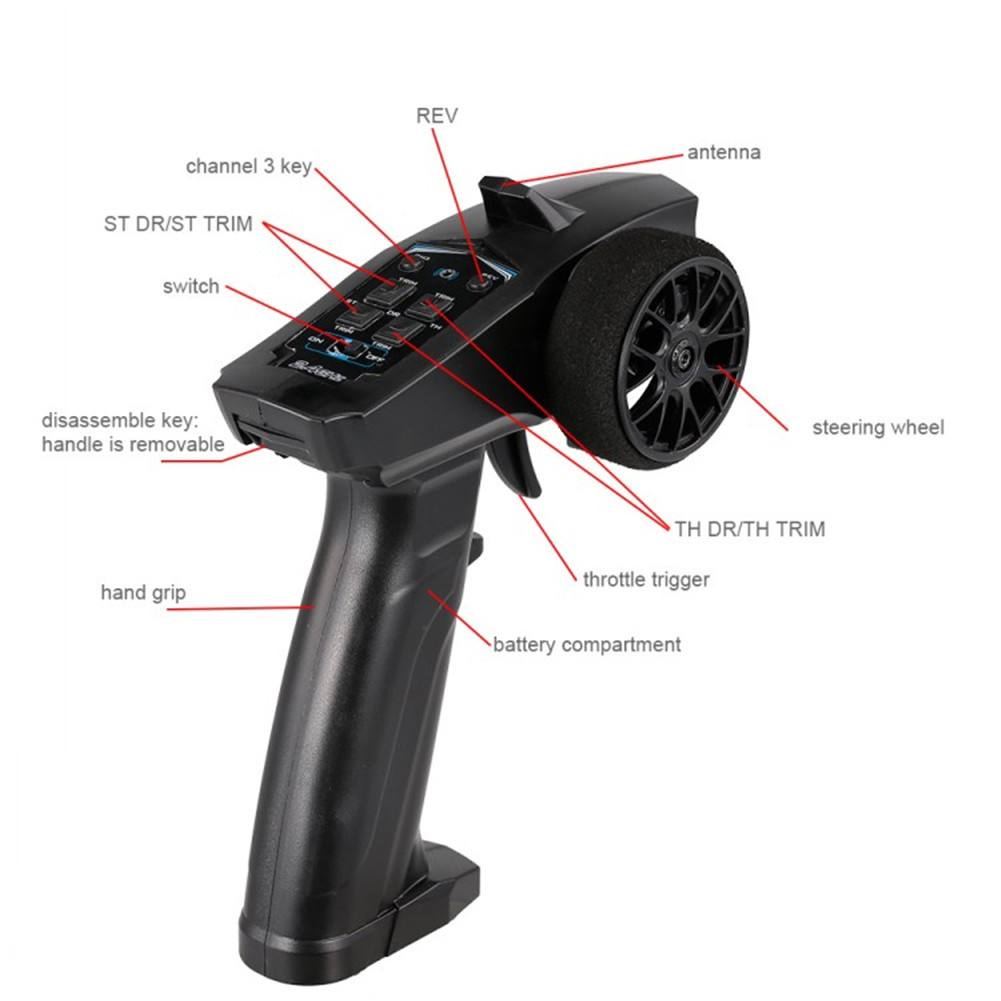 2.4GHZ RC Transmitter Receiver 3 Channels with Receiver for RC cars and RC boats. 