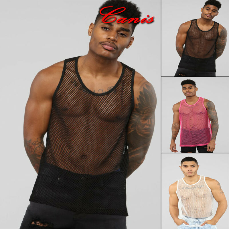 HIRIMen's Mesh Sheer Fishnet GYM Muscle TaTop Fitted Clubwear Undershirt Men Newest TaTops. 