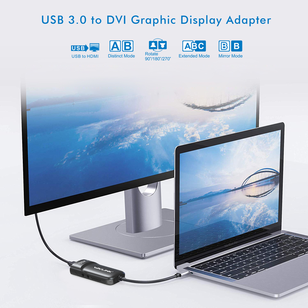 Wavlink Pendrive USB 3.0 DVI/HDMI/VGA Multi Monitor External Video Graphic Adapter HD 1080p Output Displaylink Widows and Mac. 