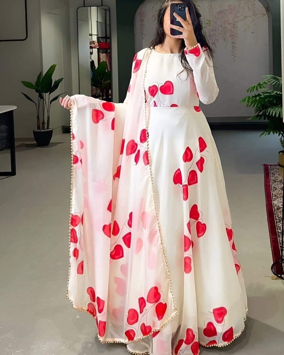 2Pc Stitched Gown Dress For Women All Season Pure Georgette Fabric Printed Formal Style Multiple Color