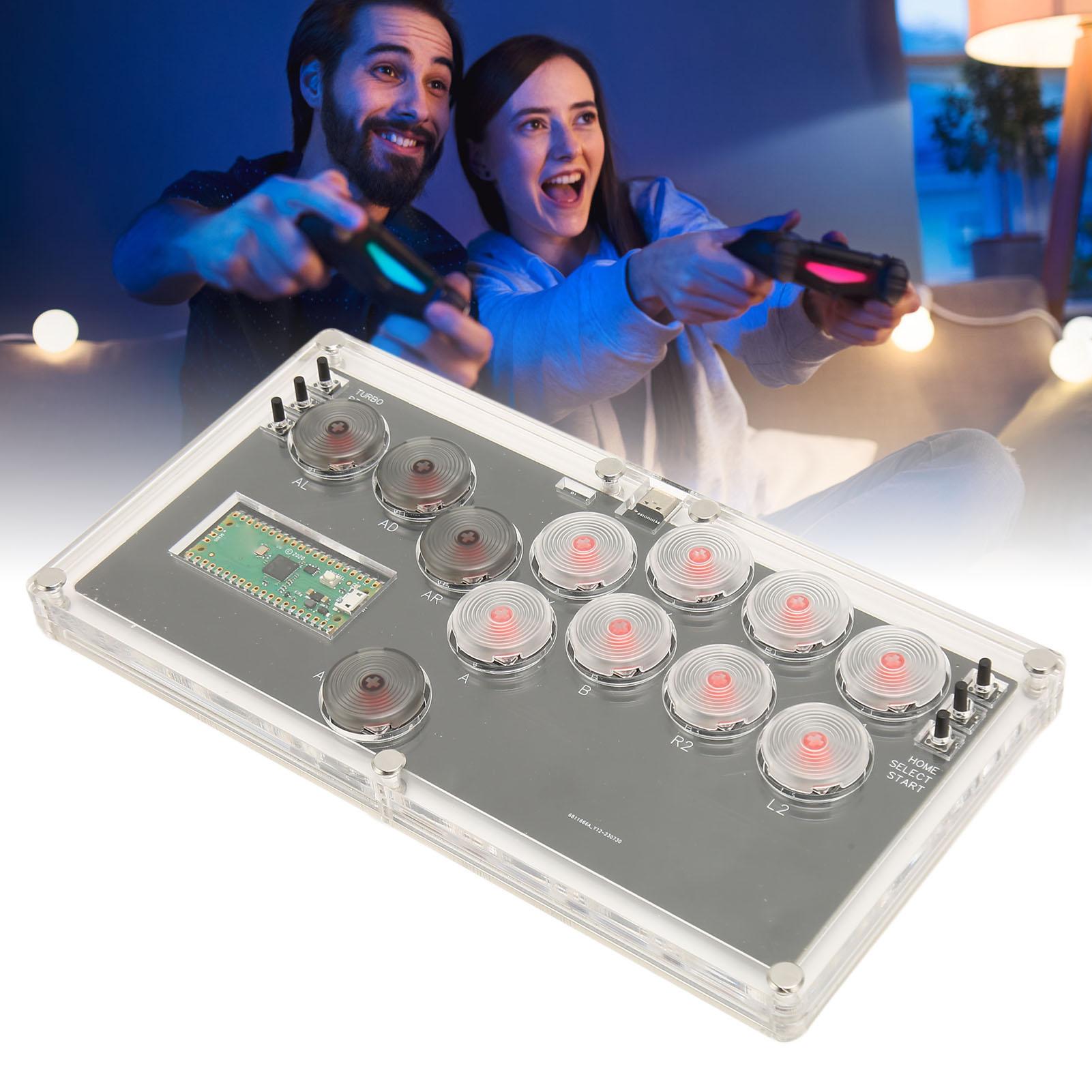 Fighting Stick Controller Mechanical Switch Arcade Fight Stick Controller Hot Swap Low Latency with LED Light for Game Console. 