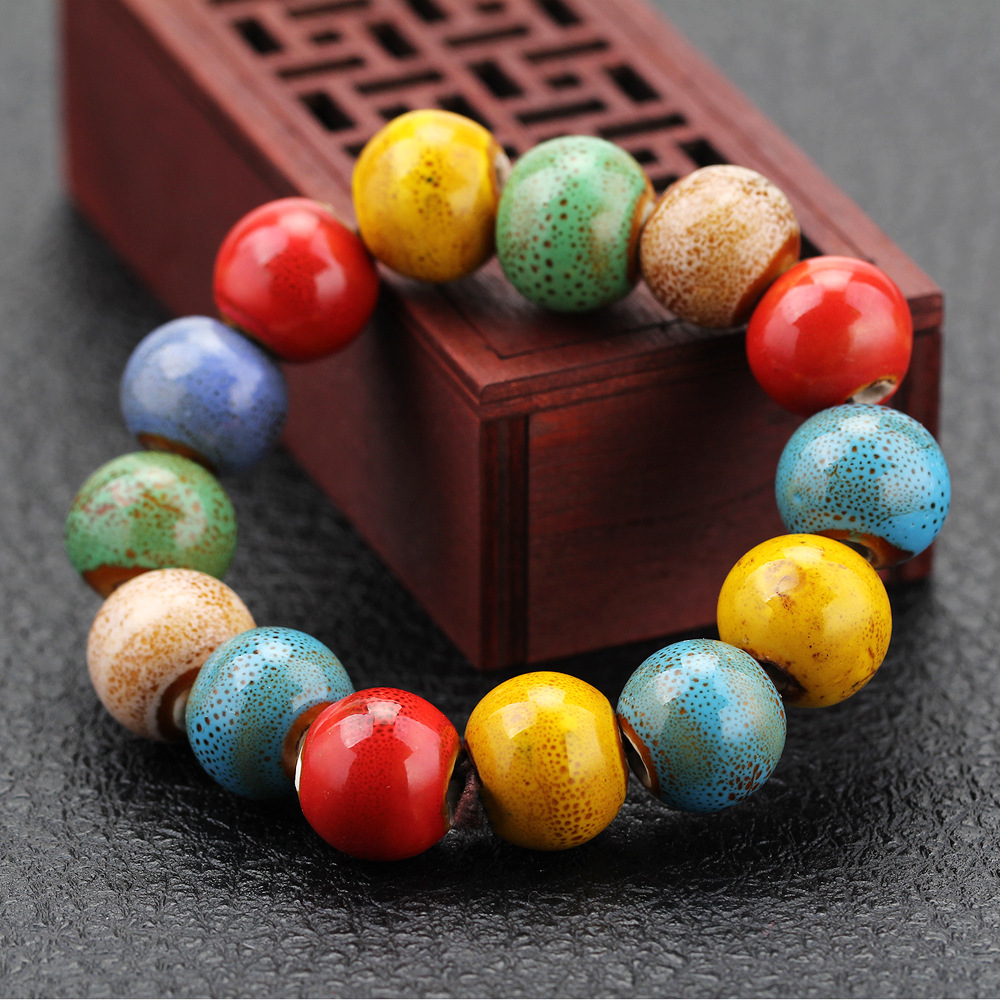 Ethnic style porcelain jewelry colorful handmade porcelain beads elastic bracelet retro fashion simple bracelet factory direct sales
