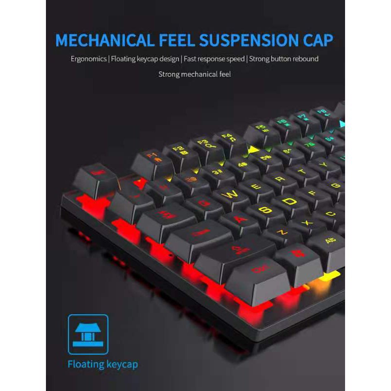 V2S KM200 Universal Combo Bundle Wired Gaming With RGB Backlight Key Mechanical Keyboard And Mouse Set. 