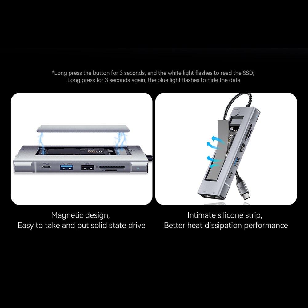 Essager 8-in-1 USB Hub With Disk Storage Function USB Type-c to HDMI-Compatible Laptop Dock Station For Macbook Pro Air M1 M2. 
