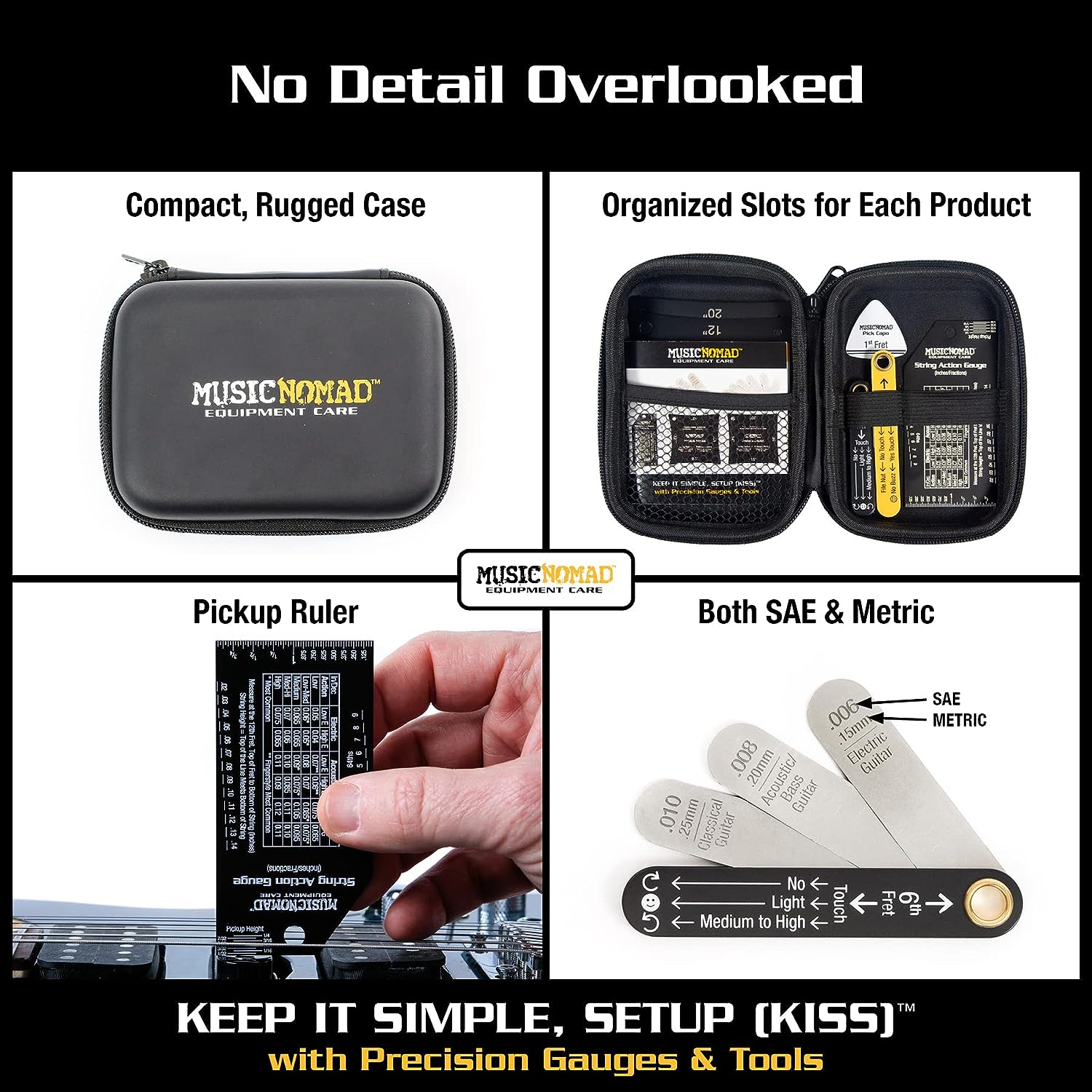 MusicNomad Precision 6 pc. Guitar Setup Gauge Tool Set - Plus 24 pg. Instructional Booklet and Storage Case (MN604). 