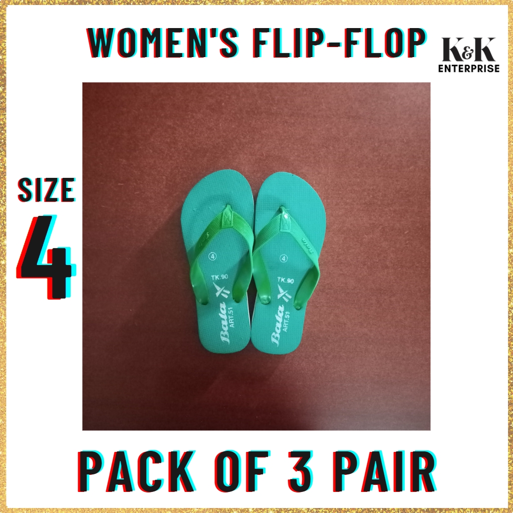 Women's Flip-flop Sponge Sandal, Bala Sponge Sandal, Size 4, Multi Color, Pack of 3 pair. 