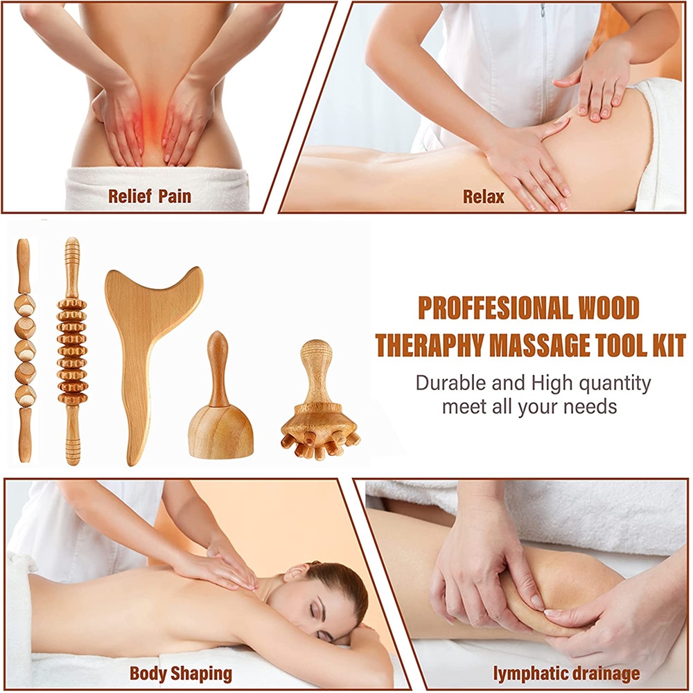 Tcare 1 Set Wooden Body Massage Tool Reflexology Acupuncture Thai Massage Rollers Therapy Meridians Scrap Lymphatic Health Care. 