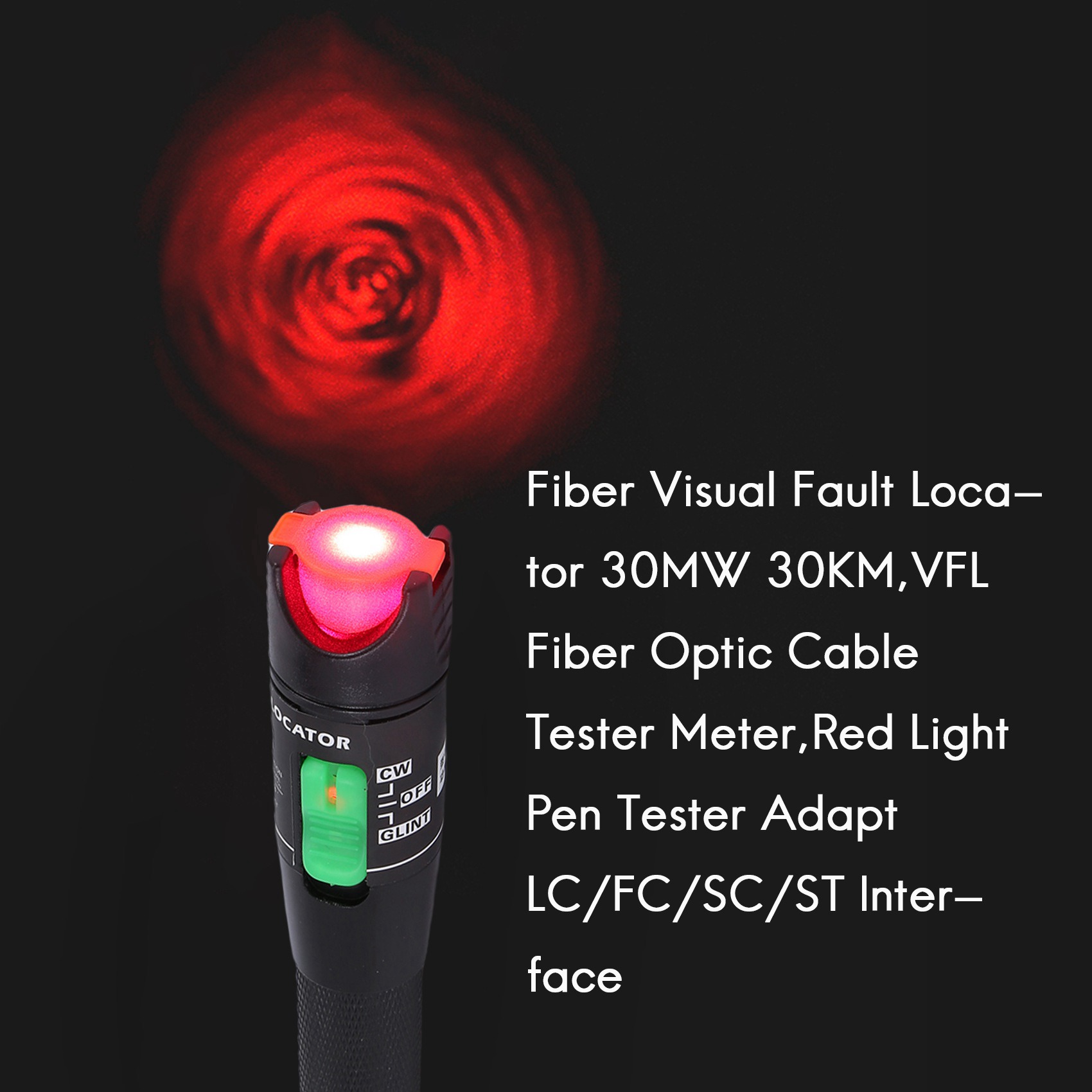 Fiber Fault Locator 30MW 30KM,Red Light Pen Tester LC/FC/SC Interface. 