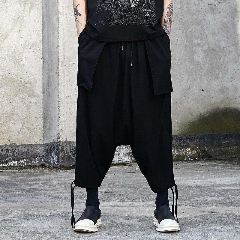 Men Drop Crotch Pants Autumn New Yamamoto Leg Pull Rope Design Loose Leisure Large Size Men Nine Minutes Pants. 