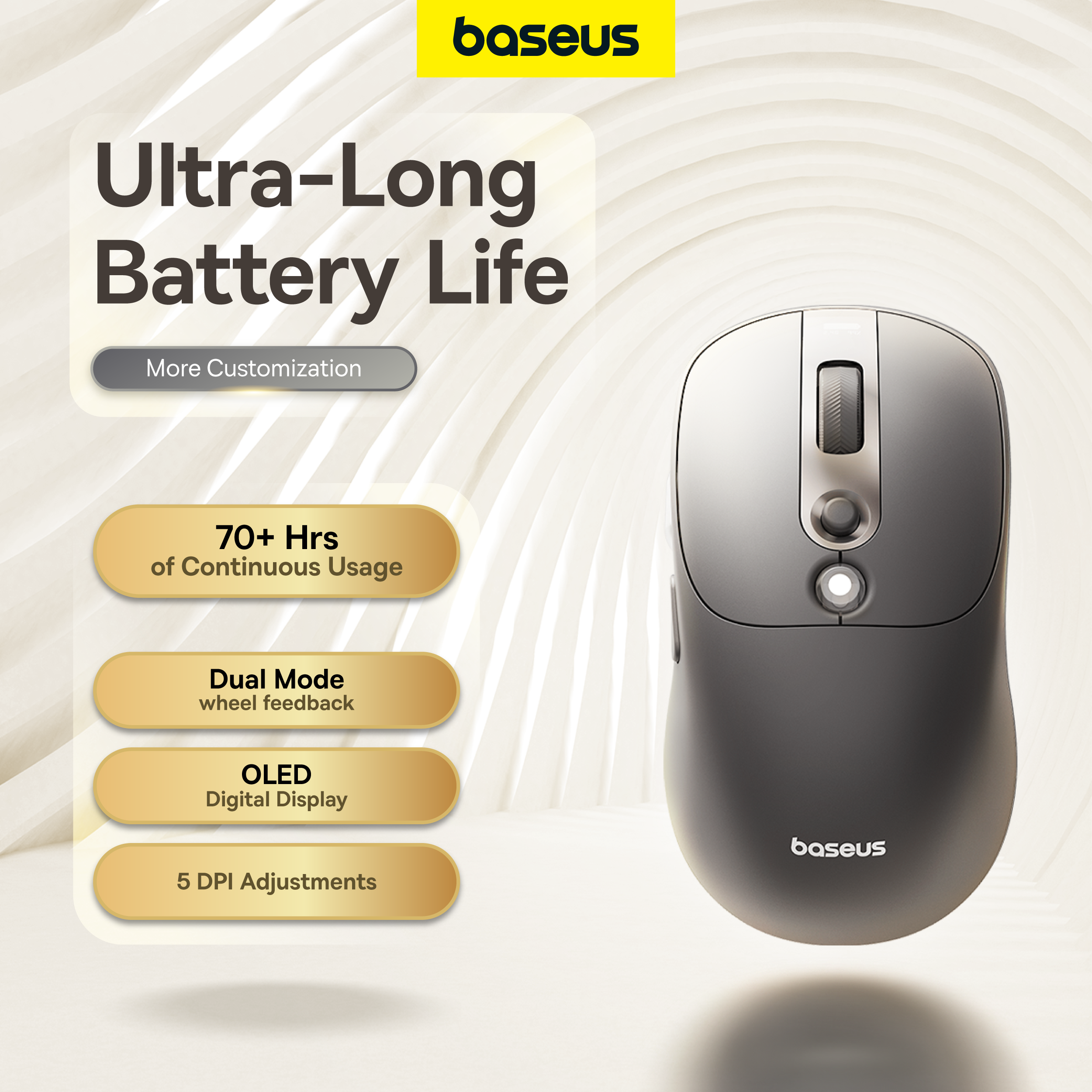 Baseus Editor Series Wireless Mouse with Long Battery Life Digital Display