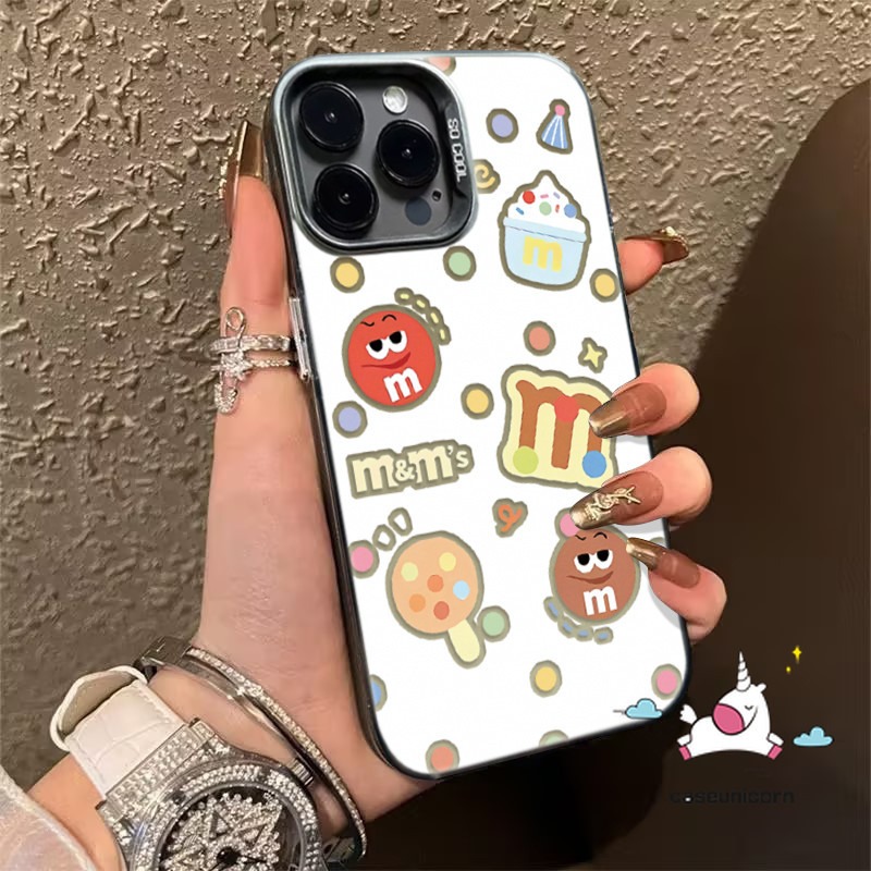 Cartoon Cute Colored Chocolate Doodle Funny Couple Case Compatible for IPhone 7Plus 11 14 13 12 15 Pro Max XR 7 8 14 15 Plus XS Max X SE 2020 Luxury Metal Lens Folding Bracket Case