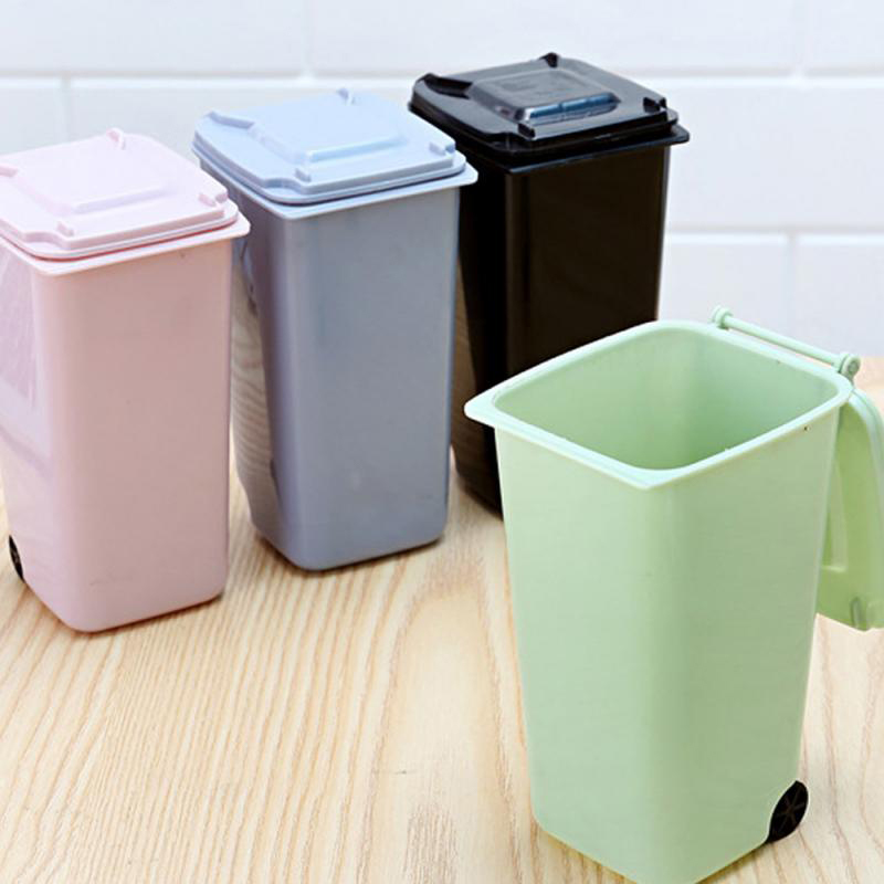 Mini Desktop Trash Can Plastic Waste Bins With Lid Household Clean Trash Desk. 