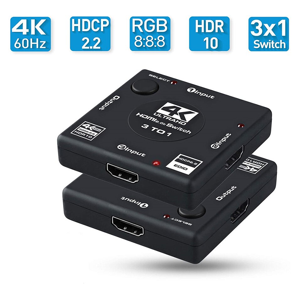 【VisioN Shop】RGB 8:8:8 HDMI 2.0b Switch 3 in 1 Out HDMI Stream Switcher Selector Box Supports HDCP 2.2 HDR. 