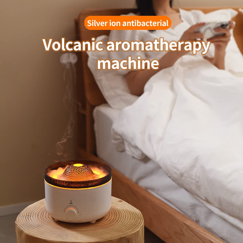 Flame Volcano Aromatherapy Diffuser for Essential Oils, 560ml Air Humidifier, Portable Noiseless Timer Auto Shut-Off Aroma Diffuser for Home Bedroom Office Desktop (White). 