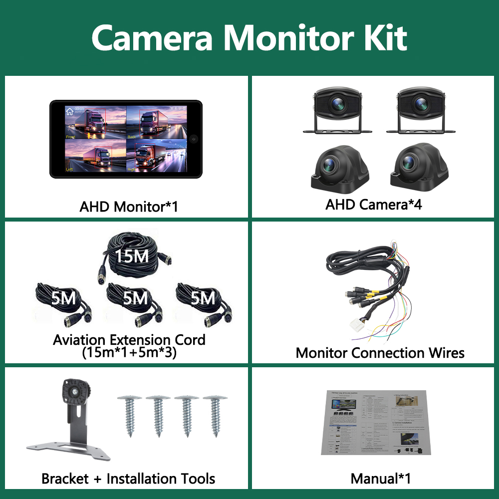 4CH 10.1 Inch CarPlay Android Auto Vehicle DVR System 1080P Camera BSD Alarm Wifi App Control Parking Monitor For Truck Bus RV. 