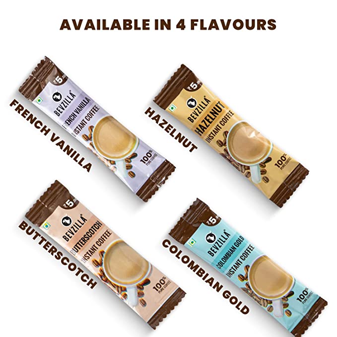 Bevzilla 10 Instant Coffee Powder Sachets(Assorted) 100grm each gluten free. 