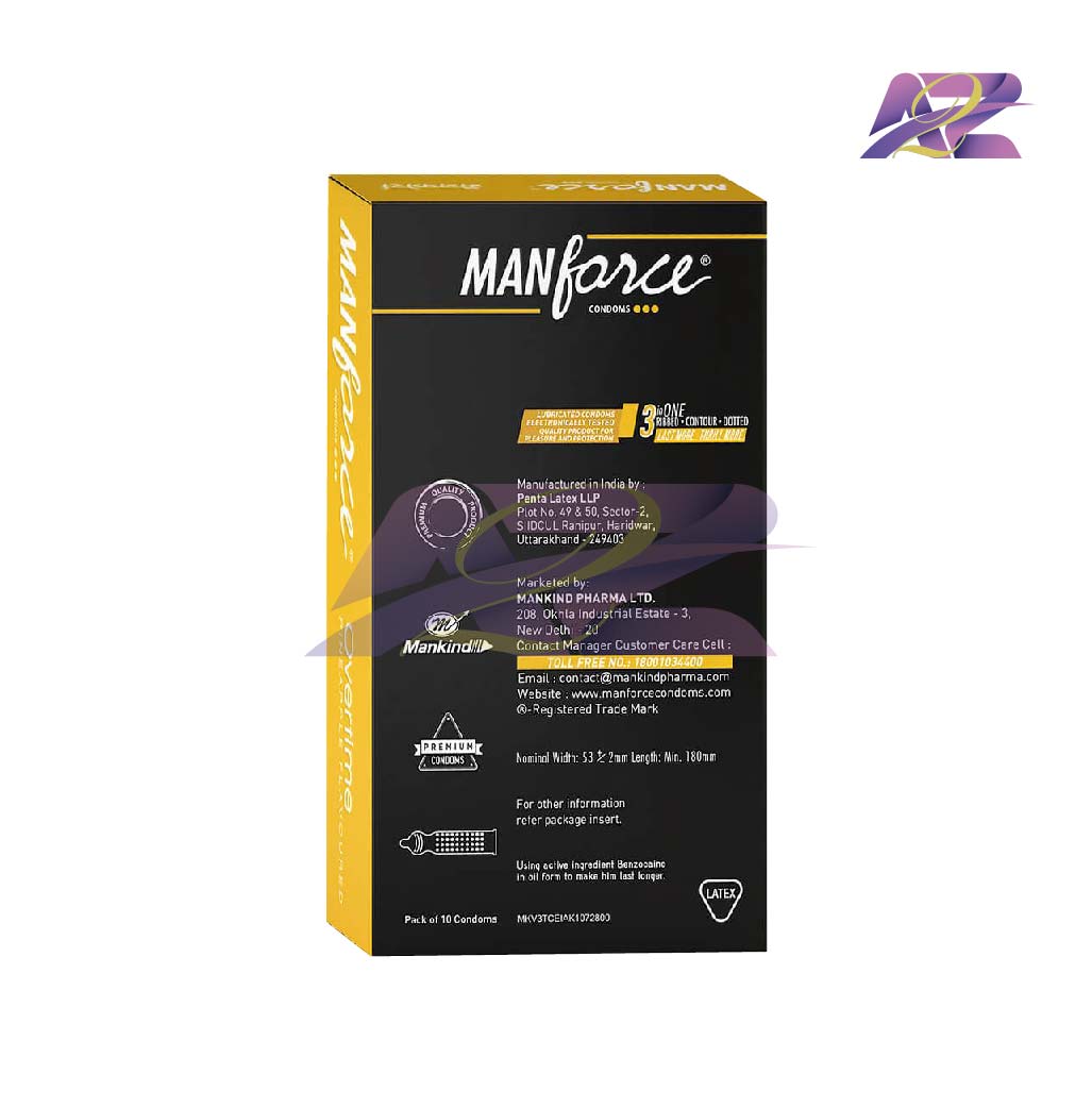 Manforce Overtime Dotted Condom Pineapple Flavor |10pcs pack 3's Combo | Made in India. 