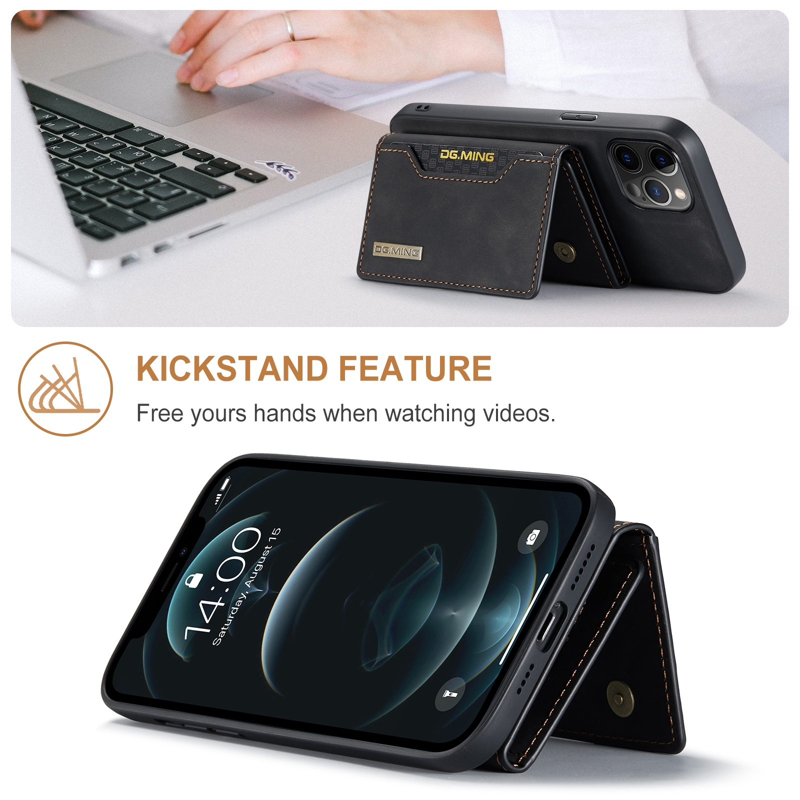 DG.MING M2 Series 3-Fold Multi Card Bag + Magnetic Back Cover Shockproof Case with Wallet & Holder Function For iPhone 12 Pro Max. 