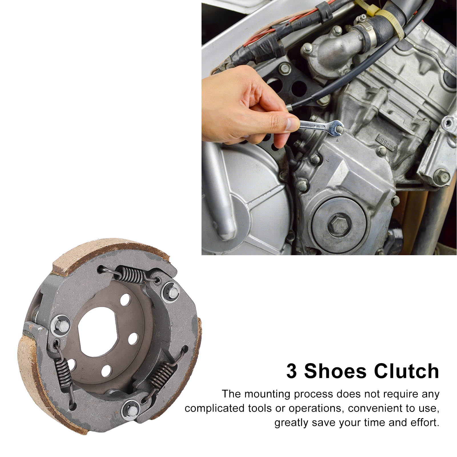 Driven Wheel Clutch, Metal Centrifugal Shoes Clutch 3 Friction Plate for Maintenance Replacement for GY6-50/60/80CC Engine. 