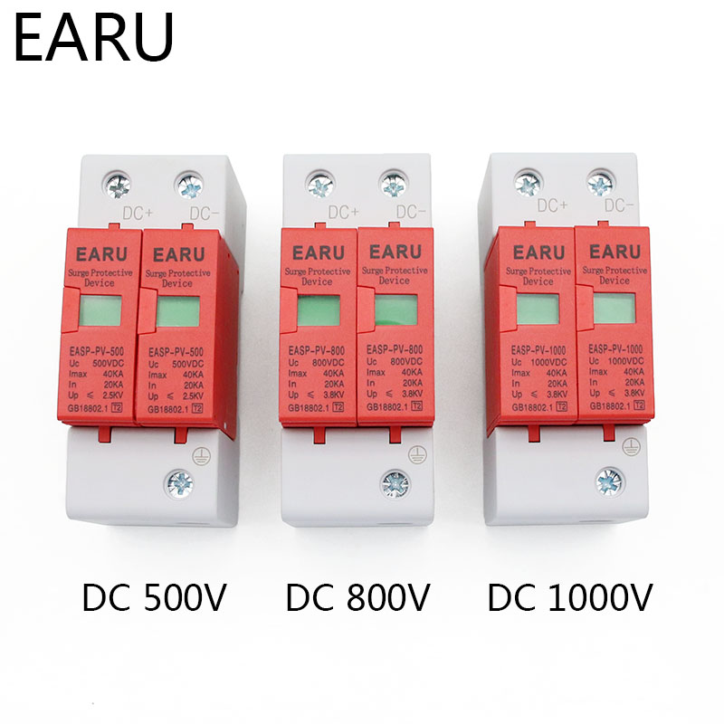 SPD DC 500V 800V 1000V 2P 20~40KA Lightning Surge Protection Protector Device Arrester Low Voltage House 2 Poles PV Photovoltaic. 