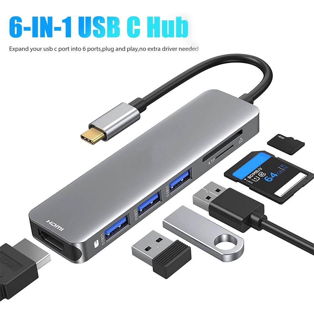 USB C Hub Mac Dongle Adapter Type-C Docking Station USB-C To HDMI SD/TF Card Reader Thunderbolt 3 for MacBook Pro Air 2020-2017