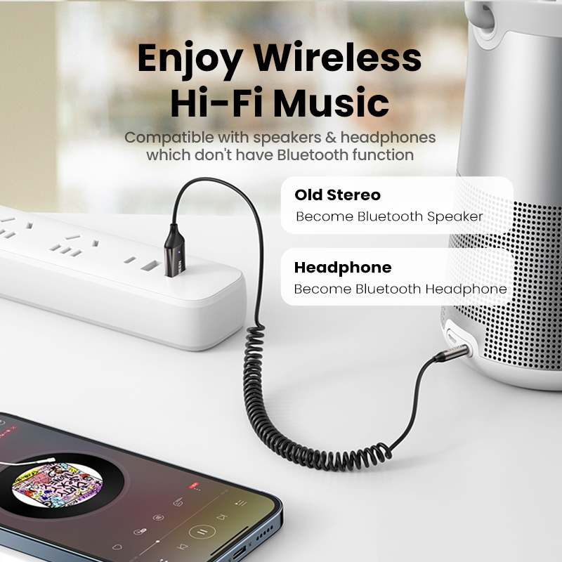 UGREEN Bluetooth 5.3 Aux Adapter Wireless Car Bluetooth Receiver USB to 3.5mm Jack Audio Mic Handsfree Adapter for Car Speaker. 