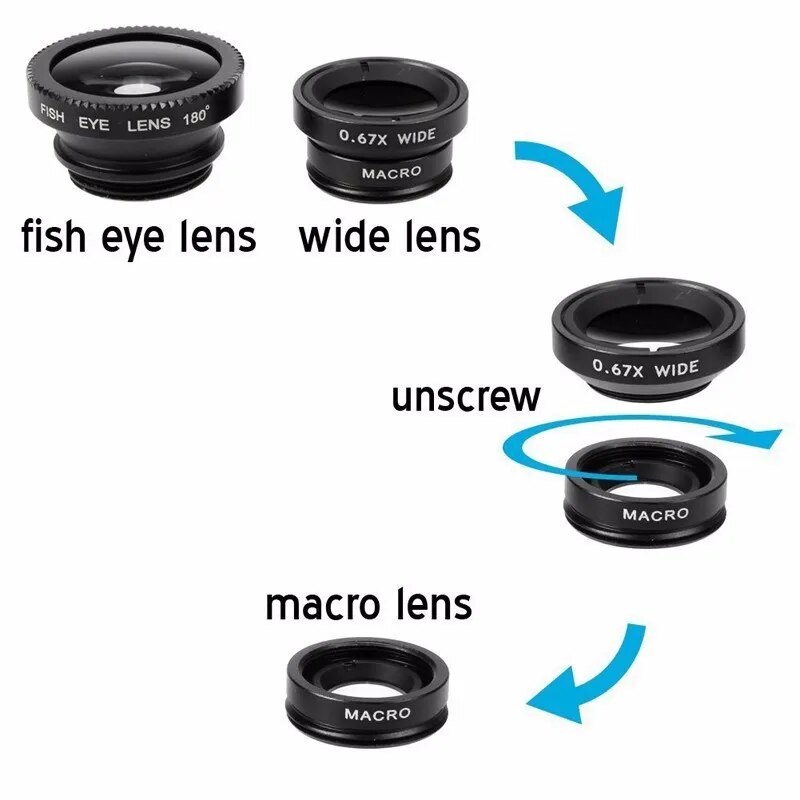 【YIYANGMAOYI111】3 in 1 Phone Lens Fisheye Lens Wide Angle Macro Lenses Twenty Times Polishing for Iphone 5 6 Samsung Huawei. 