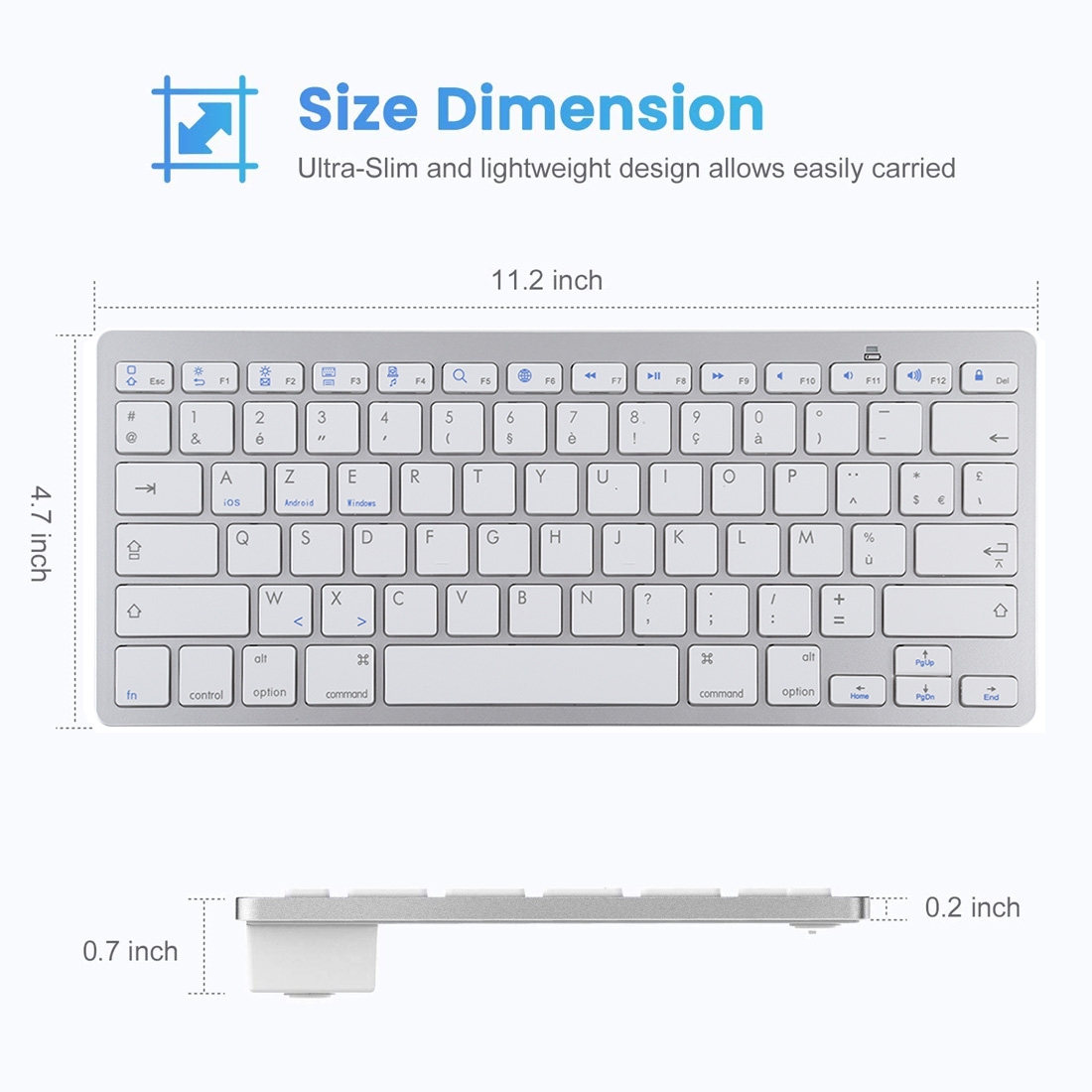 WB-8022 Ultra-thin Wireless Bluetooth Keyboard for iPad, Samsung, Huawei, Xiaomi, Tablet PCs or phones, French Keys. 