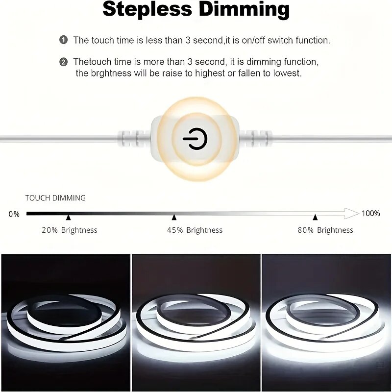 Touch Sensor LED Light Strip Dimmable Waterproof Flexible LED Neon Light Tape Belt 5V USB Lighting Lamp For Room Decoration. 
